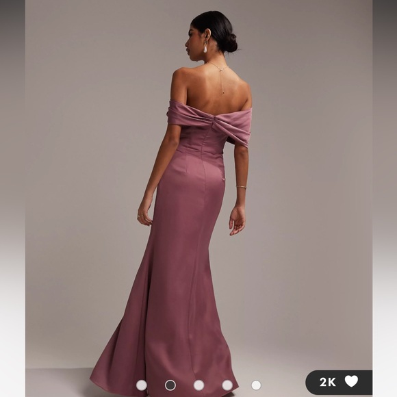 ASOS - satin bardot drape wrap maxi dress in blush - Picture 3 of 4